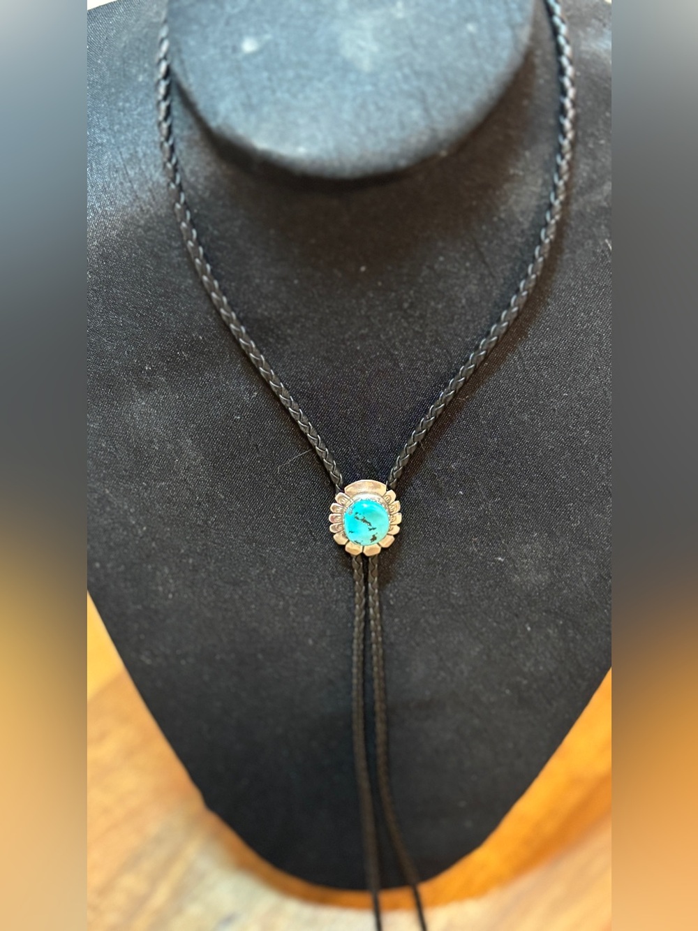 Turquoise Accent Black Bolo Necklace - Women’s Boho Jewelry - Picture 5 of 11